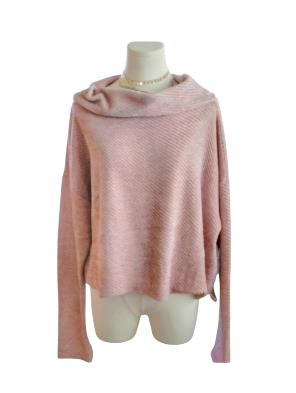 Vintage Havana Anthropologie Cowl Neck Pink Raw Edge Crop Sweater Size Small